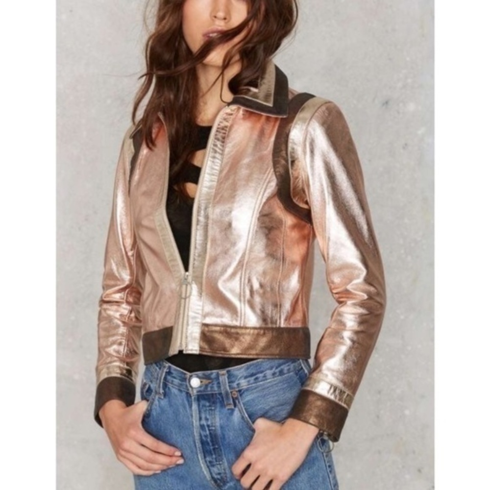 Nasty Gal Rosebud Lamb Leather Jacket